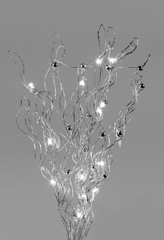 Formano Draht-Zweige silber mit Perlen 30cm und 15 LED-Lämpchen; mit Batteriebox + Timer