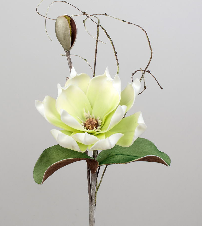 Formano Deko-Zweig Magnolie grün-weiss, 42 cm, aus Schaumstoff mit großer  Blüte, Knospe und Blättern | Deko Vielfalt