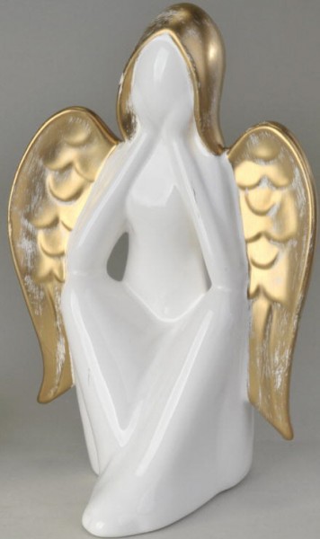 Formano Engel weiß-gold glasiert sitzend 28cm