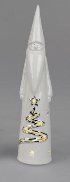 Formano Weihnachtsmann weiss-silber mit LED-Licht + Timer 29cm